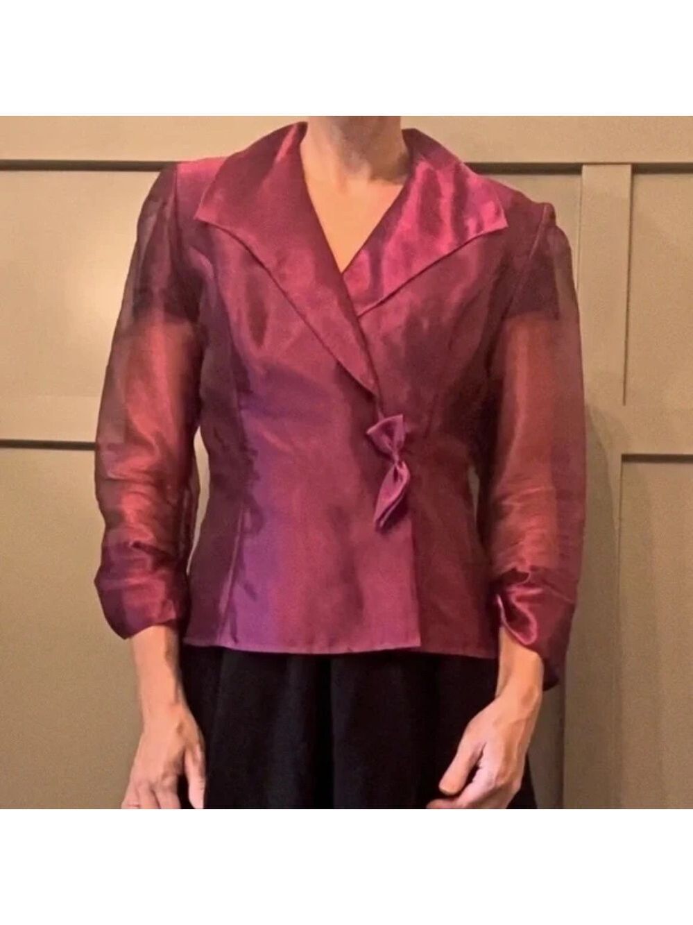 Alex Evenings Fuchsia Formal Evening Blazer Jacket Metallic Sheer Size Small